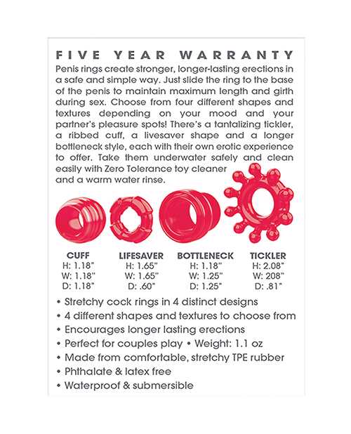 Zero Tolerance Ring the Alarm Cock Ring Kit (4 piece kit) - Red