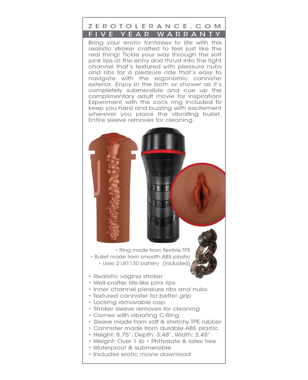 Zero Tolerance Pop On The Go Realistic Vagina Stroker - Chocolate