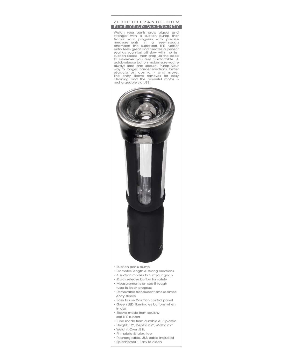 Zero Tolerance Pump It Up Rechargeable Penis Pump - Black/Clear