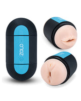 ZOLO Pleasure Pill Silicone Rechargeable Masturbator - Mouth and Anal - Black/Blue