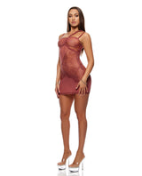 Patch of Petals Sheer Mesh and Lace Chemise w/Thong 2 pc Set - Mauve XL